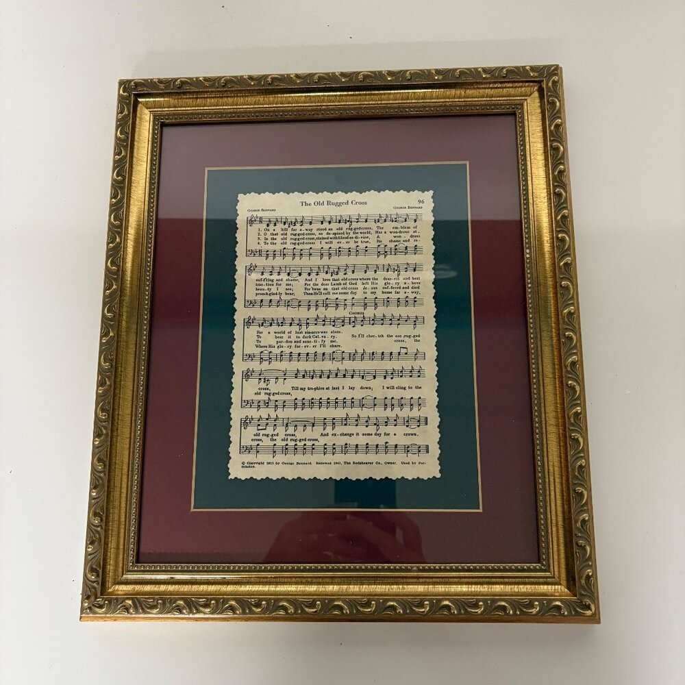 Home & Garden Party The Old Rugged Cross Framed Sheet Music Wall Art Gold Frame